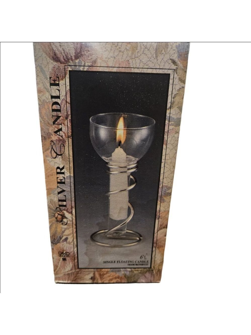 DAVCO Clear Silver Single Floating Candle Holder With Candle, 6 1/2 "